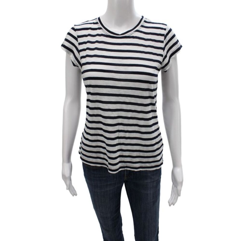 Splendid Women Black Striped Nautical T-Shirt Short Sleeve Crew Neck Size S